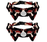 2 Pack Dog Bow Tie Collars, Cat Collar with Bell and Quick Release Buckle for Small Pets, Cute Cartoon Forest Mushrooms Black Background