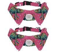 2 Pack Dog Bow Tie Collars, Cat Collar with Bell and Quick Release Buckle for Small Pets, Cute Christmas Chameleon with Hat on Pink Background