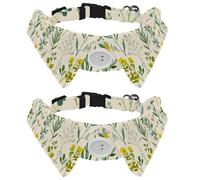 2 Pack Dog Bow Tie Collars, Cat Collar with Bell and Quick Release Buckle for Small Pets, Cute Herbs and Floral Meadow Herbs Collection
