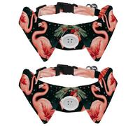 2 Pack Dog Bow Tie Collars, Cat Collar with Bell and Quick Release Buckle for Small Pets, Cute Merry Christmas Flamingos