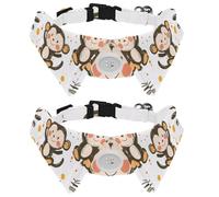 2 Pack Dog Bow Tie Collars, Cat Collar with Bell and Quick Release Buckle for Small Pets, Cute Monkey Pattern