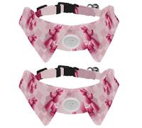 2 Pack Dog Bow Tie Collars, Cat Collar with Bell and Quick Release Buckle for Small Pets, Cute Pink Balloon Dogs with Bow on Checkered Pattern