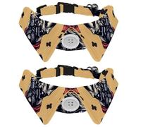 2 Pack Dog Bow Tie Collars, Cat Collar with Bell and Quick Release Buckle for Small Pets, Dog Seamless Pattern French Bulldog