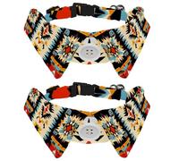 2 Pack Dog Bow Tie Collars, Cat Collar with Bell and Quick Release Buckle for Small Pets, Geometric Shapes Ethnic Indian Style Pattern