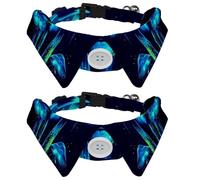 2 Pack Dog Bow Tie Collars, Cat Collar with Bell and Quick Release Buckle for Small Pets, Glowing Mushrooms on Dark Night Background
