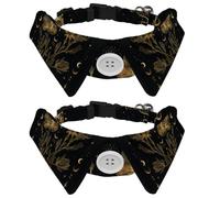 2 Pack Dog Bow Tie Collars, Cat Collar with Bell and Quick Release Buckle for Small Pets, Golden Bee Plants Flowers Phases of the Moon Stars Pattern