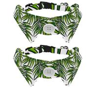 2 Pack Dog Bow Tie Collars, Cat Collar with Bell and Quick Release Buckle for Small Pets, Green Tropical Palm Leaves and Tree