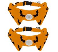 2 Pack Dog Bow Tie Collars, Cat Collar with Bell and Quick Release Buckle for Small Pets, Halloween Bats on Orange Background