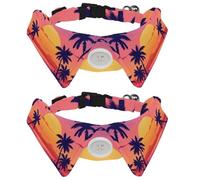 2 Pack Dog Bow Tie Collars, Cat Collar with Bell and Quick Release Buckle for Small Pets, Landscape Sunset with the Palms Trees