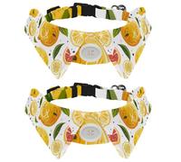 2 Pack Dog Bow Tie Collars, Cat Collar with Bell and Quick Release Buckle for Small Pets, Lemons and Sliced Fruits Summer Pattern