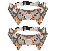 2 Pack Dog Bow Tie Collars, Cat Collar with Bell and Quick Release Buckle for Small Pets, Merry Christmas Kitten Faces on Grey Background