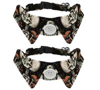 2 Pack Dog Bow Tie Collars, Cat Collar with Bell and Quick Release Buckle for Small Pets, Mushroom Skeleton Lovers Vintage Plants Moon