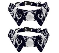 2 Pack Dog Bow Tie Collars, Cat Collar with Bell and Quick Release Buckle for Small Pets, Navy and White Octopus Seamless Pattern
