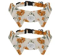 2 Pack Dog Bow Tie Collars, Cat Collar with Bell and Quick Release Buckle for Small Pets, Orange Flowers with Sage Green Stems