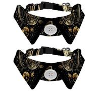2 Pack Dog Bow Tie Collars, Cat Collar with Bell and Quick Release Buckle for Small Pets, Planets Solar System Galaxy Stars Black Pattern