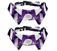 2 Pack Dog Bow Tie Collars, Cat Collar with Bell and Quick Release Buckle for Small Pets, Purple White Geometric Pattern