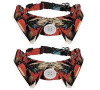 2 Pack Dog Bow Tie Collars, Cat Collar with Bell and Quick Release Buckle for Small Pets, Racer in a Victory Pose with Checkered Flags and Wing