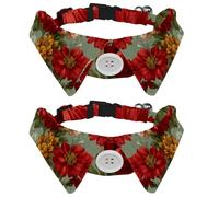 2 Pack Dog Bow Tie Collars, Cat Collar with Bell and Quick Release Buckle for Small Pets, Red and Yellow Flowers on Sage Green Background