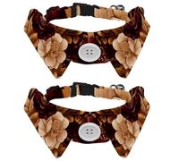 2 Pack Dog Bow Tie Collars, Cat Collar with Bell and Quick Release Buckle for Small Pets, Retro Gold Flower Rose and Leaves