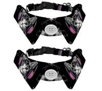 2 Pack Dog Bow Tie Collars, Cat Collar with Bell and Quick Release Buckle for Small Pets, Seamless Cat Kitten Listening to Music