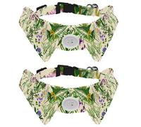 2 Pack Dog Bow Tie Collars, Cat Collar with Bell and Quick Release Buckle for Small Pets, Seamless Herbs and Floral Meadow Herbs Collection