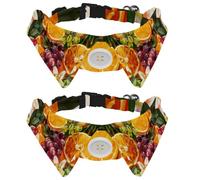 2 Pack Dog Bow Tie Collars, Cat Collar with Bell and Quick Release Buckle for Small Pets, Seamless Orange Flower Pomegranate Watercolor Pattern