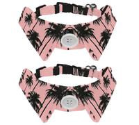 2 Pack Dog Bow Tie Collars, Cat Collar with Bell and Quick Release Buckle for Small Pets, Silhouette of Palm Trees Pink Background