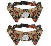 2 Pack Dog Bow Tie Collars, Cat Collar with Bell and Quick Release Buckle for Small Pets, Skull Mushroom Vintage Plants Moon Garden