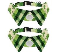 2 Pack Dog Bow Tie Collars, Cat Collar with Bell and Quick Release Buckle for Small Pets, St. Patricks Day Clover Leaves and Vintage Green Stripes