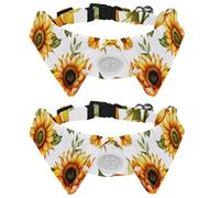 2 Pack Dog Bow Tie Collars, Cat Collar with Bell and Quick Release Buckle for Small Pets, Summer Sunflowers White Background Pattern