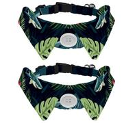 2 Pack Dog Bow Tie Collars, Cat Collar with Bell and Quick Release Buckle for Small Pets, Summer Tropical Palm Leaf Flower and Shark