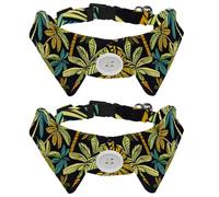 2 Pack Dog Bow Tie Collars, Cat Collar with Bell and Quick Release Buckle for Small Pets, Tropical Palm Leaves and Tree