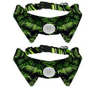 2 Pack Dog Bow Tie Collars, Cat Collar with Bell and Quick Release Buckle for Small Pets, Tropical Palm Leaves Seamless Pattern