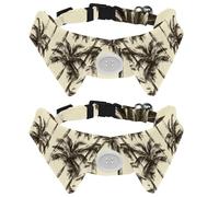 2 Pack Dog Bow Tie Collars, Cat Collar with Bell and Quick Release Buckle for Small Pets, Tropical Vintage Palm Trees