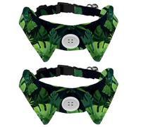 2 Pack Dog Bow Tie Collars, Cat Collar with Bell and Quick Release Buckle for Small Pets, Trpical Leaves Palm Leaves Branches