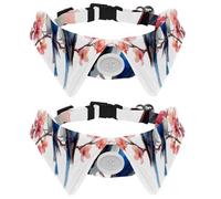 2 Pack Dog Bow Tie Collars, Cat Collar with Bell and Quick Release Buckle for Small Pets, Two Blue Birds Standing on Flowering Tree