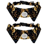 2 Pack Dog Bow Tie Collars, Cat Collar with Bell and Quick Release Buckle for Small Pets, Underwater Seahorses Shells and Seaweed