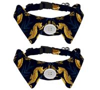 2 Pack Dog Bow Tie Collars, Cat Collar with Bell and Quick Release Buckle for Small Pets, Underwater Yellow Seahorses Shells and Seaweed