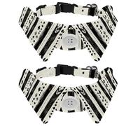 2 Pack Dog Bow Tie Collars, Cat Collar with Bell and Quick Release Buckle for Small Pets, Vintage Boho White & Black Stripe