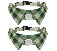 2 Pack Dog Bow Tie Collars, Cat Collar with Bell and Quick Release Buckle for Small Pets, Vintage Green Retro Plaid
