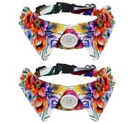 2 Pack Dog Bow Tie Collars, Cat Collar with Bell and Quick Release Buckle for Small Pets, Watercolor Colored Flower Bouquet