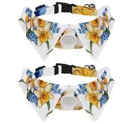 2 Pack Dog Bow Tie Collars, Cat Collar with Bell and Quick Release Buckle for Small Pets, Watercolor Flowers Daffodil and Blue Bluebells