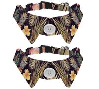 2 Pack Dog Bow Tie Collars, Cat Collar with Bell and Quick Release Buckle for Small Pets, Watercolor Indian Elephant Pineapple Tropical Leaves
