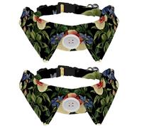 2 Pack Dog Bow Tie Collars, Cat Collar with Bell and Quick Release Buckle for Small Pets, Watercolor Peony and Iris Flowers Dark Background