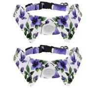 2 Pack Dog Bow Tie Collars, Cat Collar with Bell and Quick Release Buckle for Small Pets, Watercolor Purple Mauve Lilac Lavender Flowers