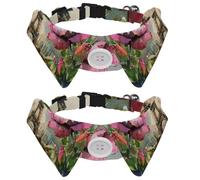 2 Pack Dog Bow Tie Collars, Cat Collar with Bell and Quick Release Buckle for Small Pets, Watercolor Paris Eiffel Tower Pink Rose