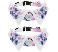 2 Pack Dog Bow Tie Collars, Cat Collar with Bell and Quick Release Buckle for Small Pets, Watercolor Pastel Wildflowers Stems and Tiny Leaves