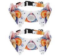 2 Pack Dog Bow Tie Collars, Cat Collar with Bell and Quick Release Buckle for Small Pets, Watercolor Sea Jellyfish Seashell Coral and Starfish