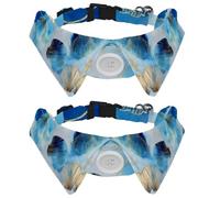 2 Pack Dog Bow Tie Collars, Cat Collar with Bell and Quick Release Buckle for Small Pets, Watercolor Sea Shell with Golden Line Pattern