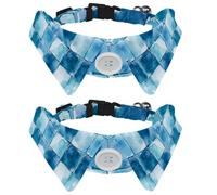2 Pack Dog Bow Tie Collars, Cat Collar with Bell and Quick Release Buckle for Small Pets, Watercolor Teal Blue White Geometric Mosaic Pattern